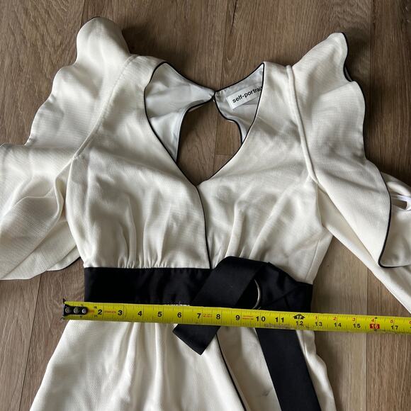 SELF-PORTRAIT Women's Monochrome Asymmetric Wrap Dress Size 2 In White - Picture 9 of 12